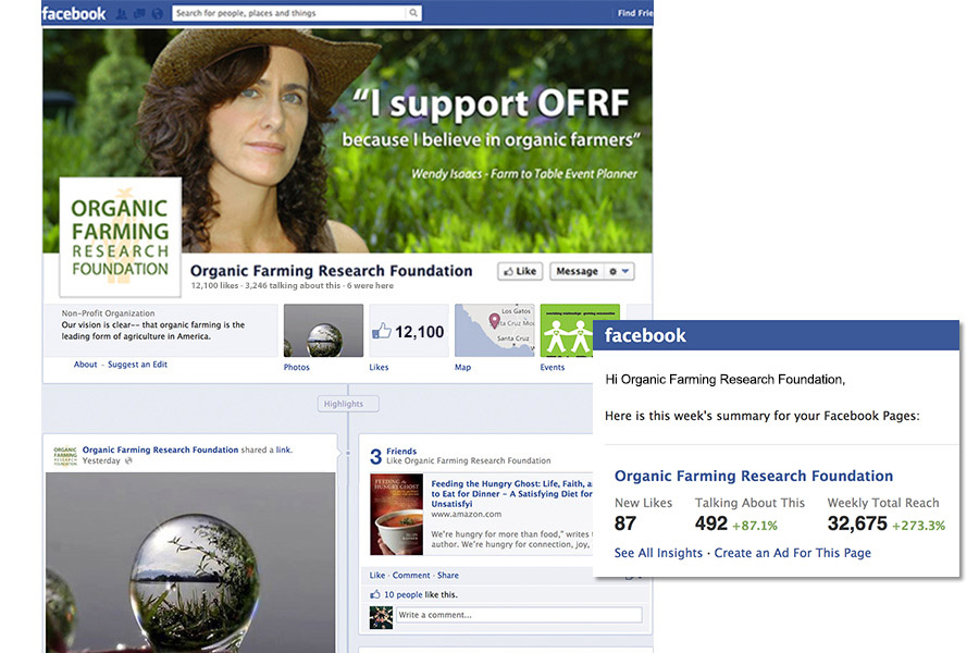 screenshot of sample Facebook page for Organic Farming Research Foundation