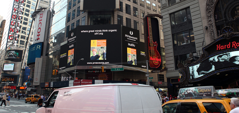 OFRF Health and Prosperity Report on a Times Square billboard