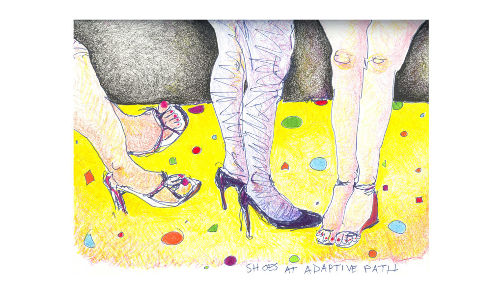 Drawing in colored pencil and pen titled Shoes at Adaptive Path
